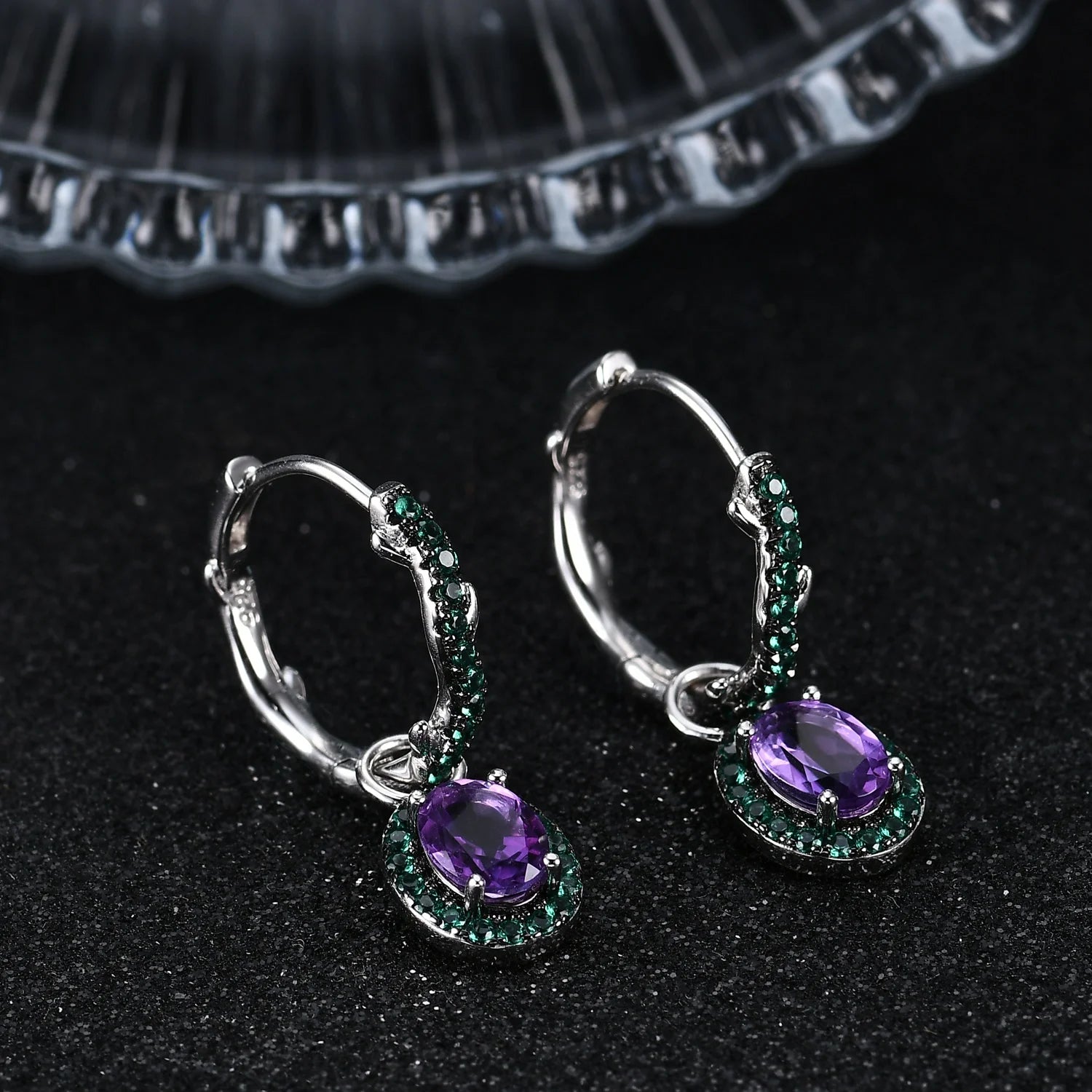 Abiding Shield Plating Tech Tarnish Resistant Natural Amethyst Gemstone 925 Sterling Silver Earring