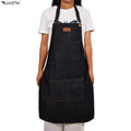 Wanmei Heavy Duty Denim Jean Work Apron Salon Barber Hairdressers Apron with Pockets Adjustable for Men and Women