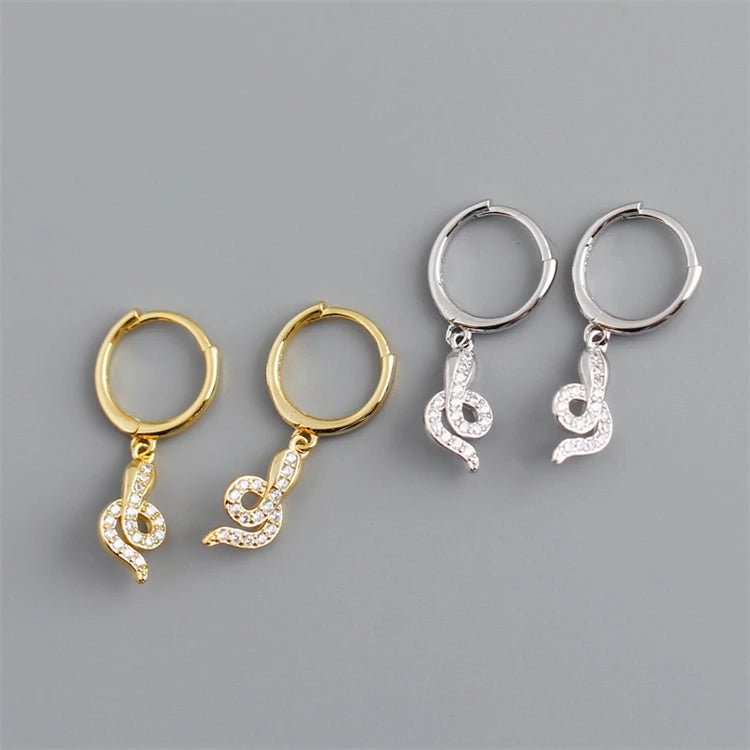Fine Cute 18k Gold Plated 925 Sterling Silver Snake Fashion Hoop Earrings for Women