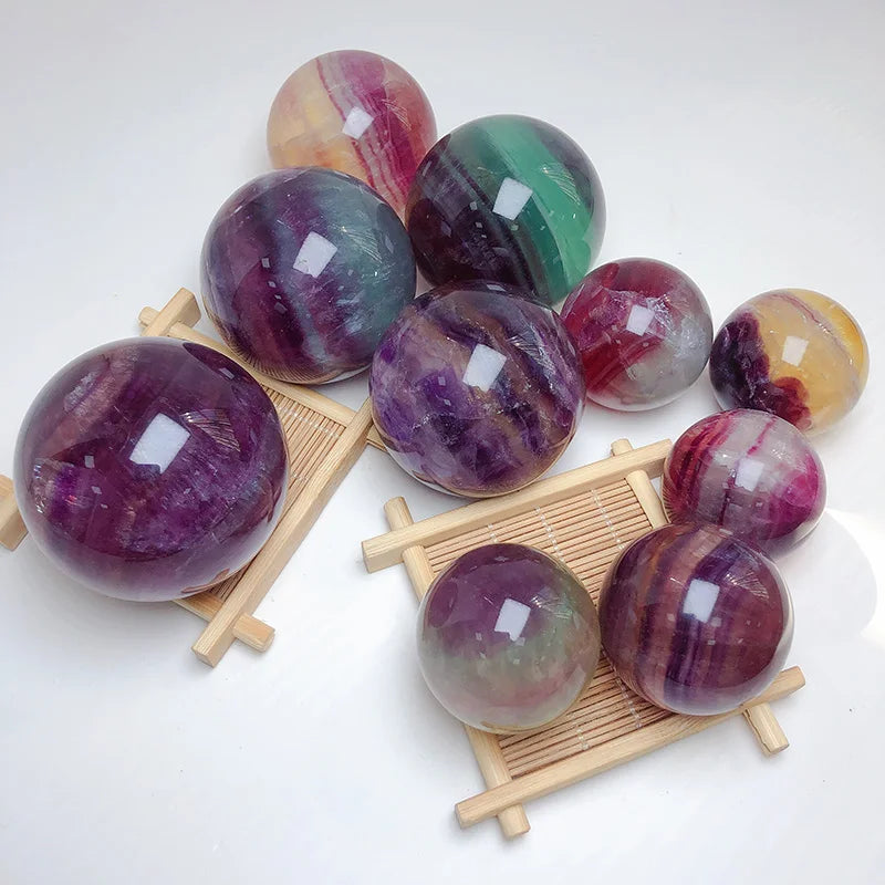 Wholesale Price Natural Rainbow Candy Fluorite Healing Stone Small Crystal Ball Spheres for Home Decor