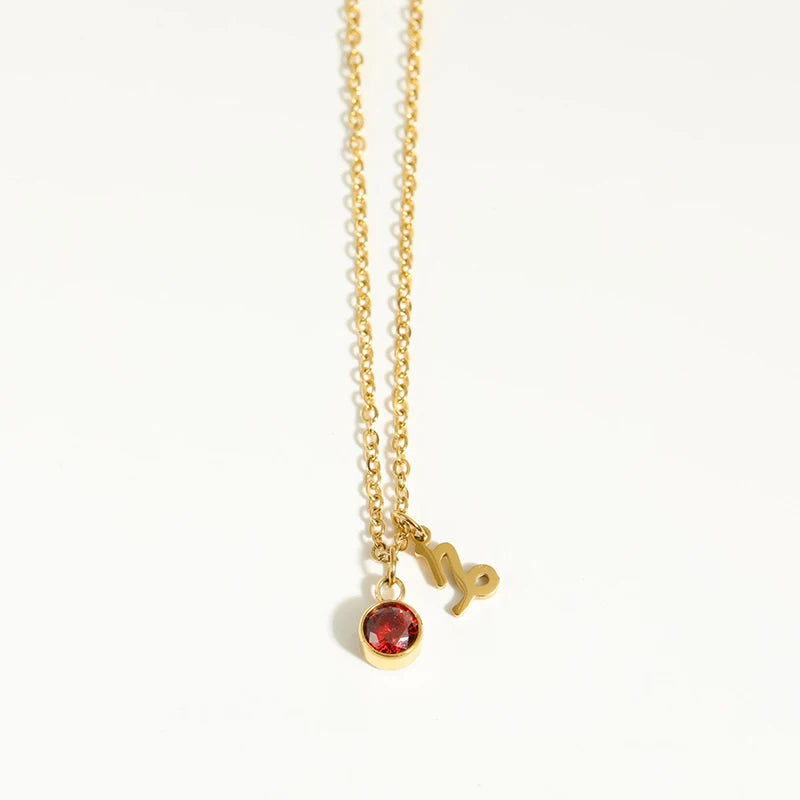 2025 INS Hot 12 Zodiac Sign Pendant Necklace 18K Gold Plated Zircon Classy Jewellery