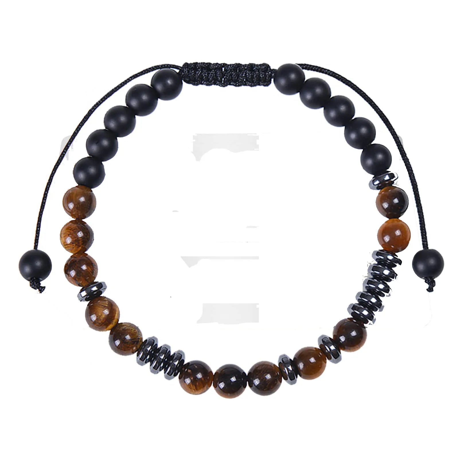 New Design Natural Stone Tiger Eye Rose Quartz Hematite Beaded Cord Adjustable Bracelet Women Men