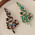 Vintage Black Green Enamel Snake Brooch Jewelry Bling Rhinestone Snake Shape Brooch Pin for Women