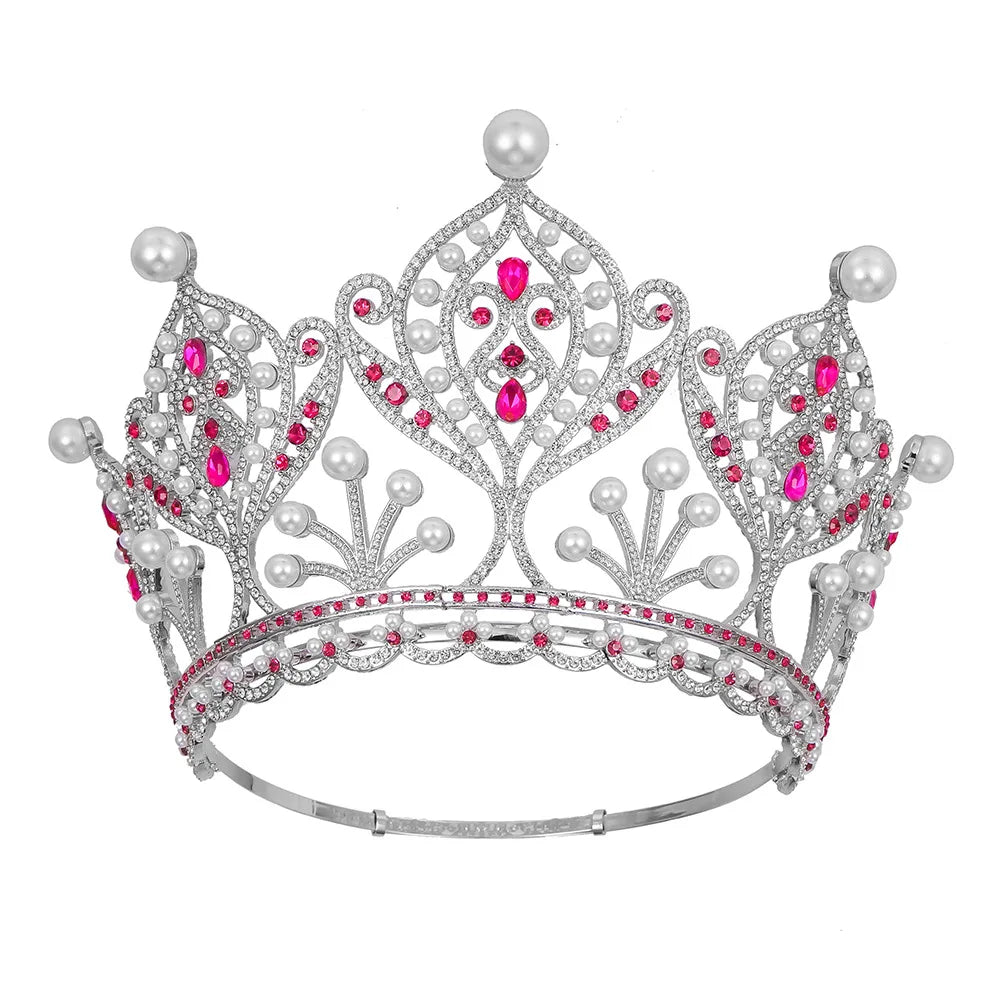 Plus Size Bride Pearl Crown Hair Jewelry  Baroque Queen Stage Show Pageant Champion Crown Super Large Full Crown