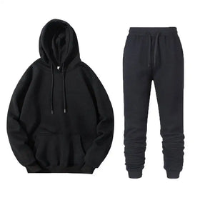 Autumn Winter Fashion Men's Clothing Plus Size Two-Piece Set Lined Hooded Sweatshirt Sweatpants Men's Tracksuits Hoodies Suit