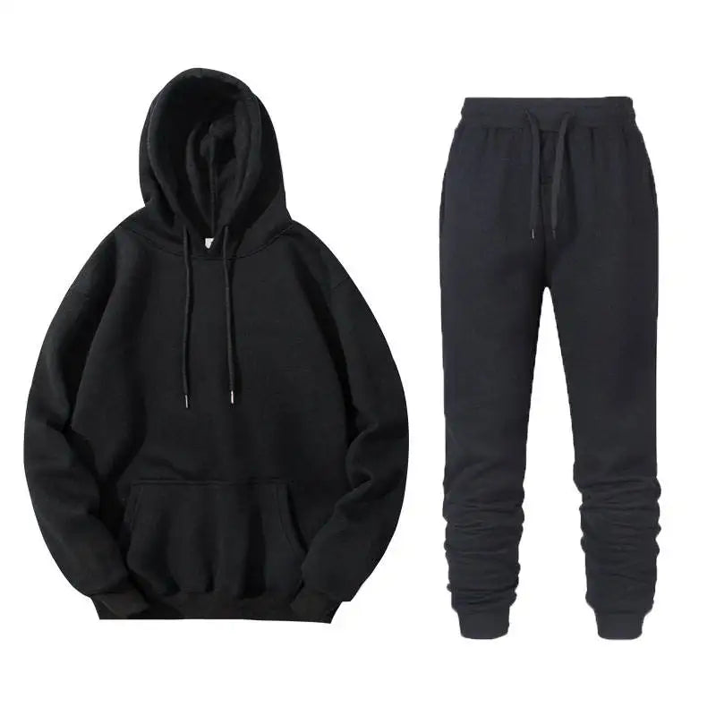 Autumn Winter Fashion Men's Clothing Plus Size Two-Piece Set Lined Hooded Sweatshirt Sweatpants Men's Tracksuits Hoodies Suit