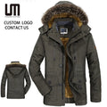 OEM Service Custom Wholesale Trending Autumn Winter Men Clothing Hooded Fur Collar Thick Mid Length Cotton Jacket Coats