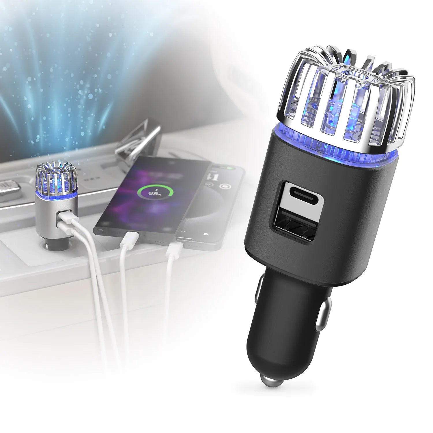 2 in 1 Car Accessories Gadget PD3.0 QC3.0 Fast Car Charger Air Purifier Mini Air Cleaner for RV SUV Sedan Auto Vehicles