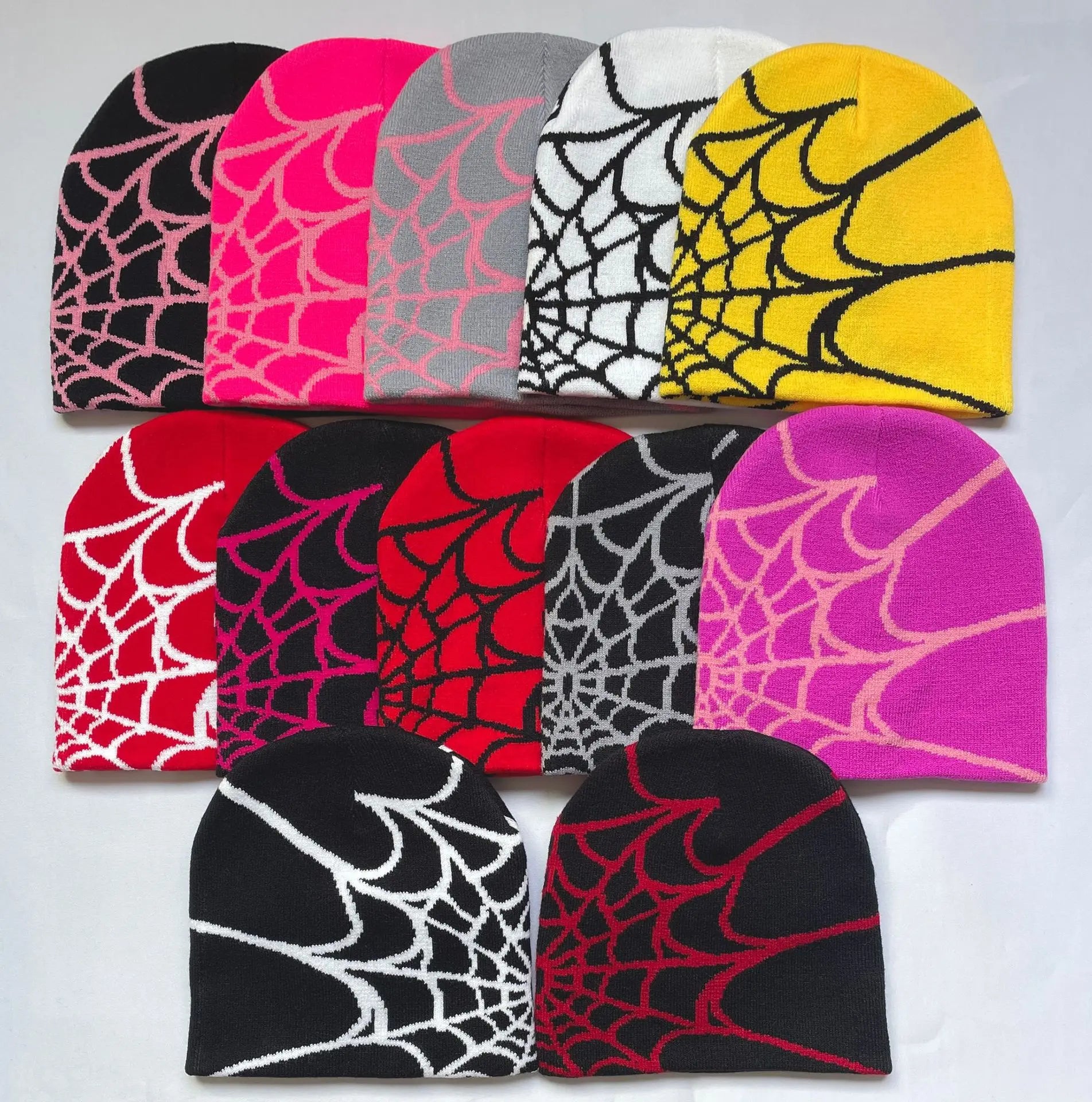 MIO Acrylic Knitted Beanie Big Stock Spider Web Colorful Hat Soft Touch Keep Warm Cycling Outdoor Use Unisex