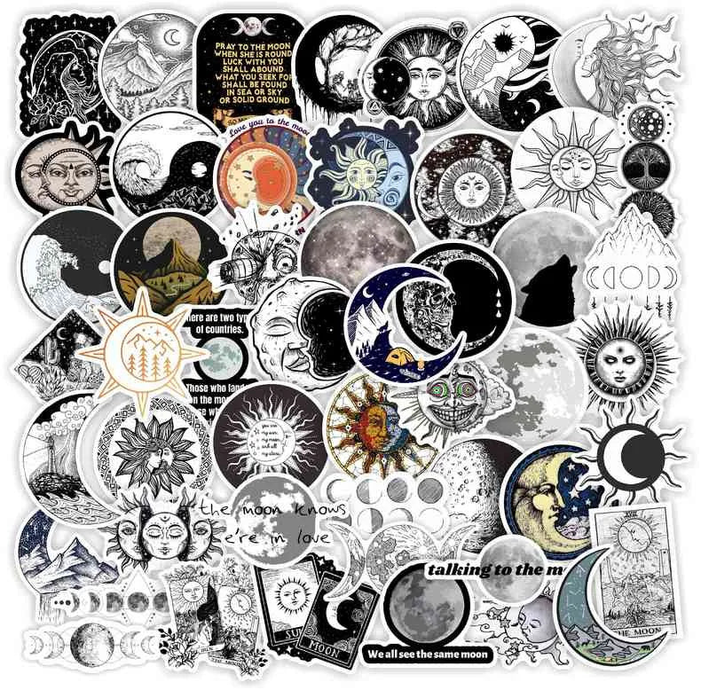 50Pcs Vintage Sun Moon Medieval Tarot Graffiti Stickers for Laptop Scrapbook Retro Waterproof Decor Label Pack