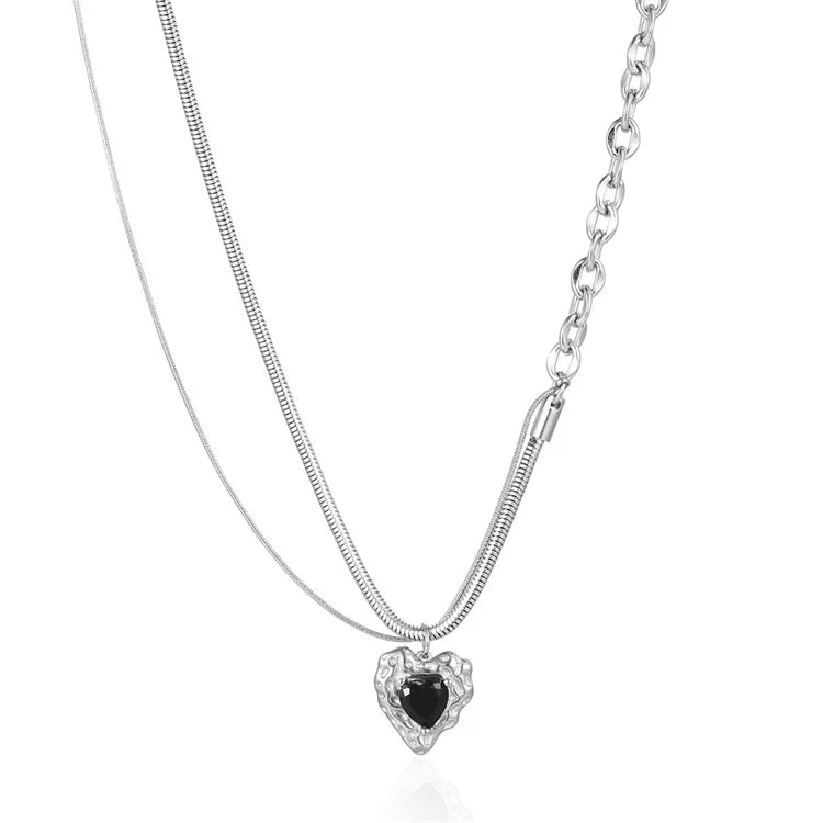 Hip Hop Link Chain Necklace Personalized Jewelry Black Heart Pendant Necklace
