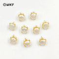 WT-MPE079 Wholesale Gold Plated Natural MOP Shell Earring Women Crescent Horn Earring for Wedding or Office Blue Kyanite& Pearl