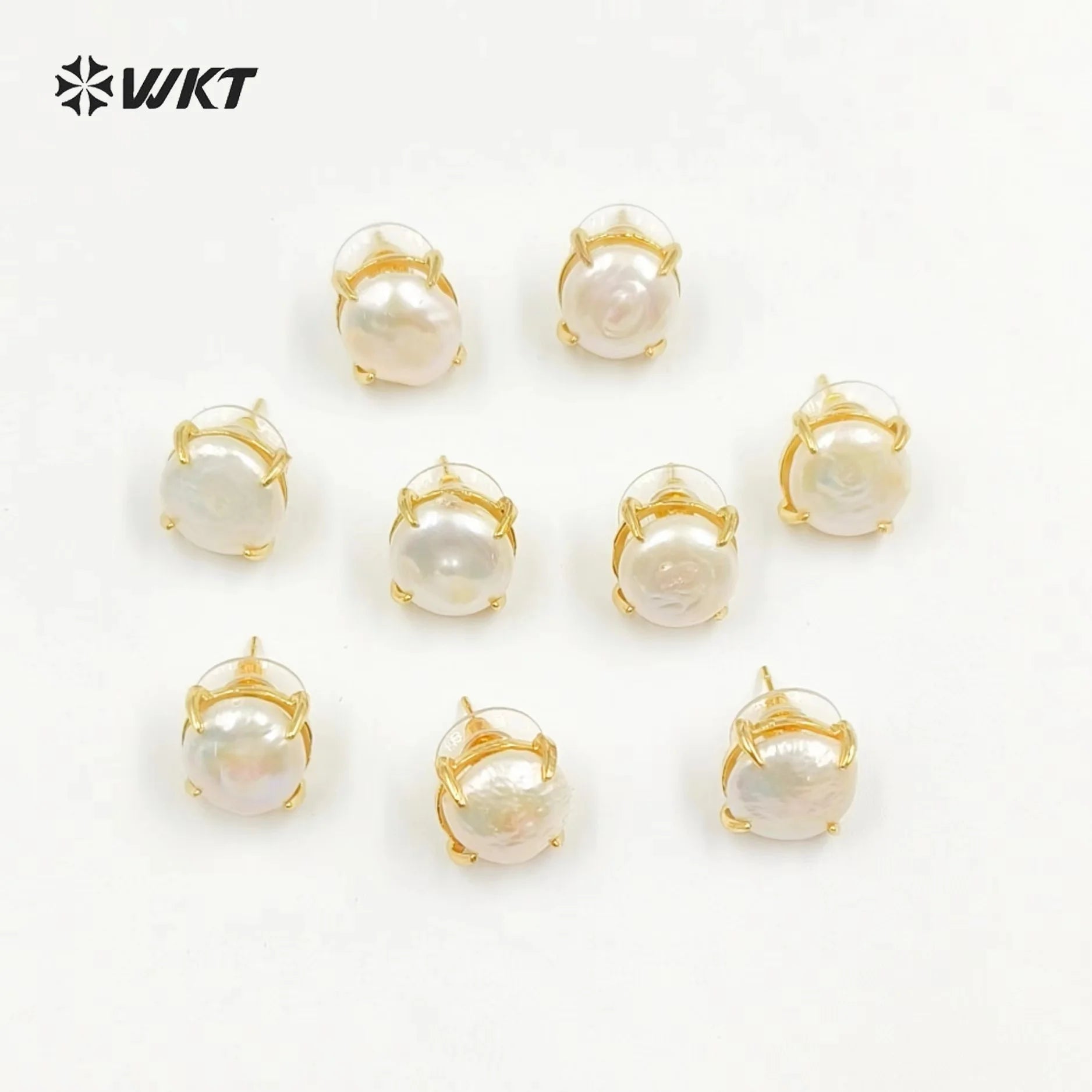 WT-MPE079 Wholesale Gold Plated Natural MOP Shell Earring Women Crescent Horn Earring for Wedding or Office Blue Kyanite& Pearl