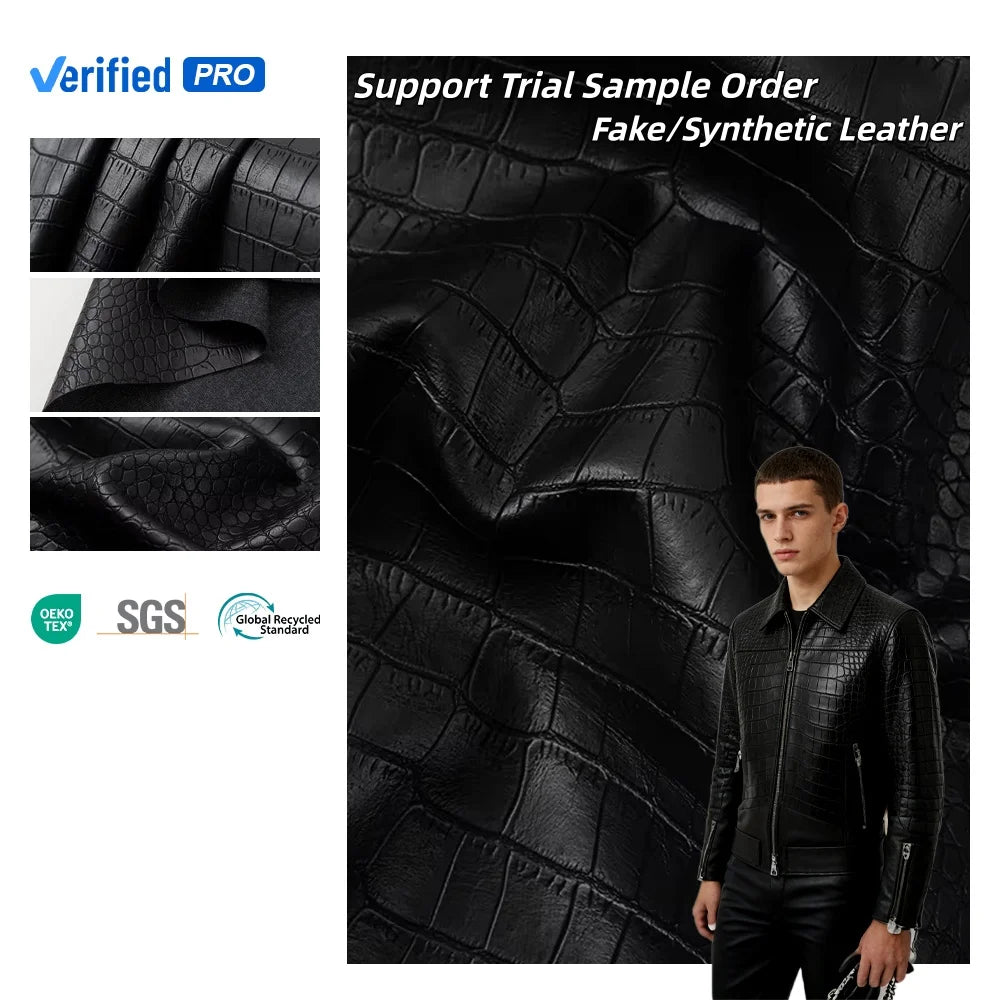 Ready to Ship Crocodile Embossed Synthetic Leather 60% PU 40% Rayon Waterproof for Garments Gloves Dresses