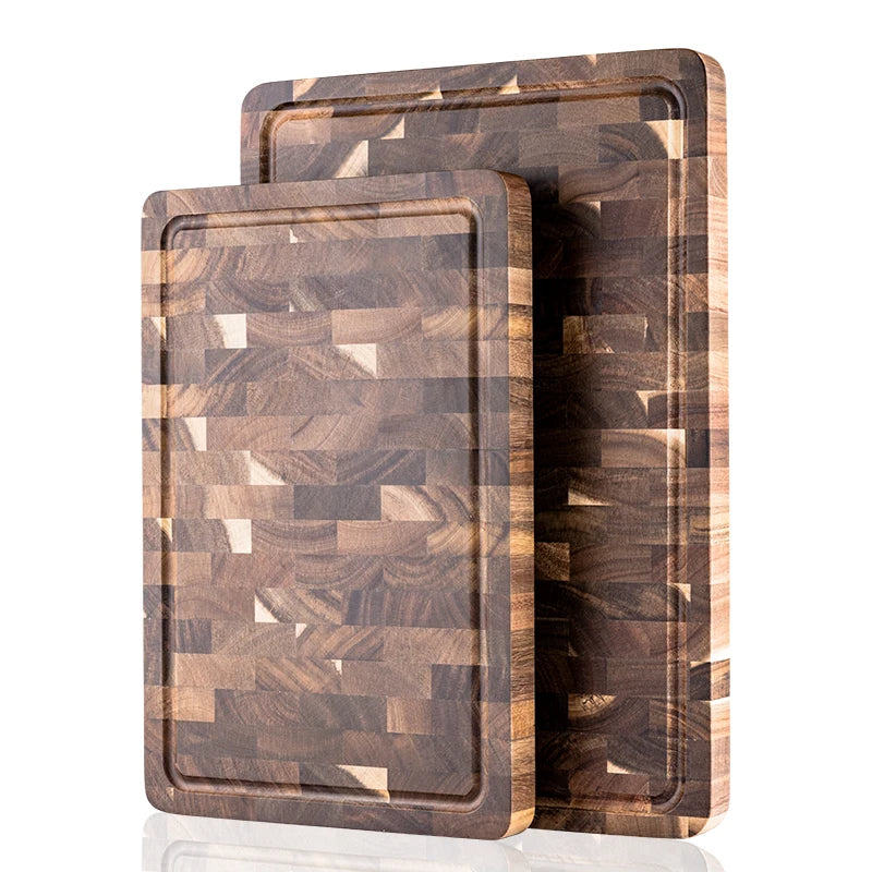 Grandsharp Kitchen Wooden Chopping Board Set Nature Acacia Wood Fiber Cutting Board for Kitchen Juice Groove and Inner Handle MegaBDM