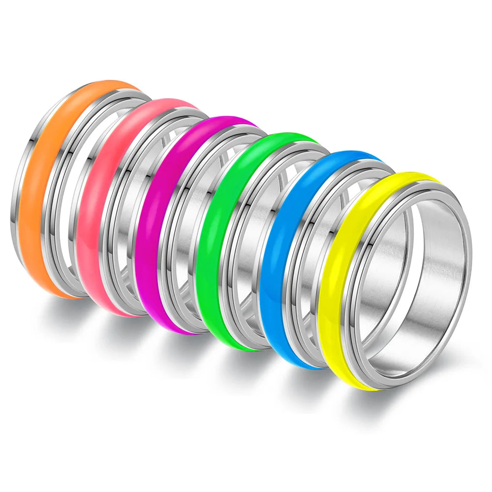 New Arrival Anti-stress 360 Rotating Ring Light Wholesale 6MM Stainless Steel Luminous Ring for Women Jewelry Gift