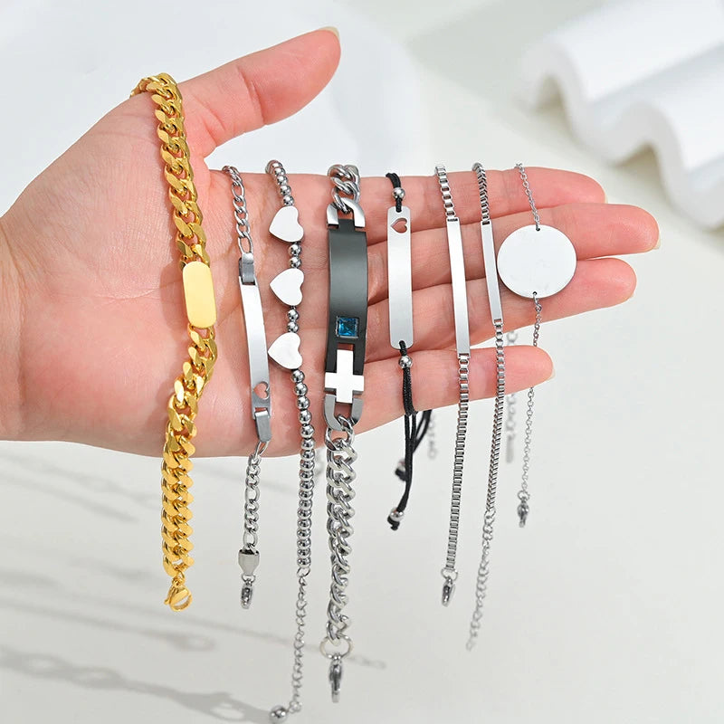 DAIHE Wholesale Blank Engraved Bracelet High-Quality Cuban Waterproof Stainless Steel Bracelet