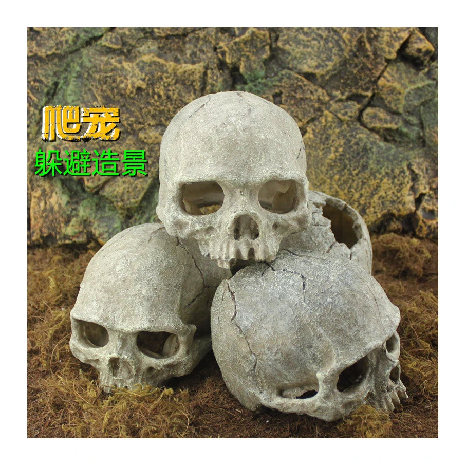 Aquarium Reptile House Resin Fish Tank Head Skeleton Aquarium Decoration Cave Landscape Family Daily Decoration