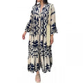 New Elegant Printed Bohemian Dress for Plus Size Women Europe the United States O-Neck Half Sleeve Long Loose Fleece Top