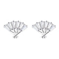 Real Silver 925 Earrings with Baguetle Stone for Women Chinese Fan Design Stud Earrings