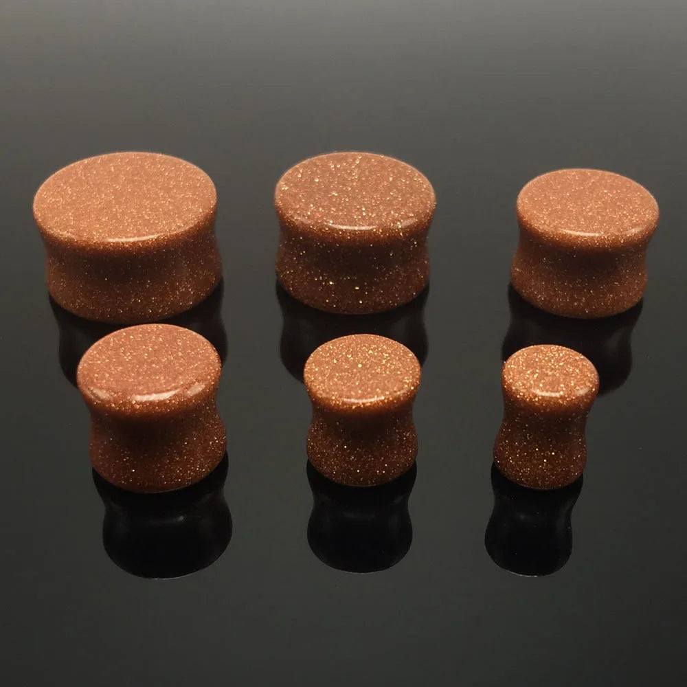 Huiying Diy 10mm wholesale jewelry stone gemstone ear plugs gold sand stone ear plugs in body jewelry Jewelry