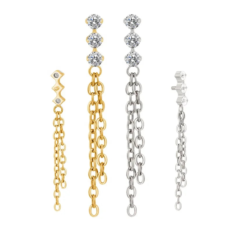 Tassels Earring Titanium CNC Set CZ Pineapple 16G Internally Threaded Labert Top Helix Lip Ring Top Jewelry