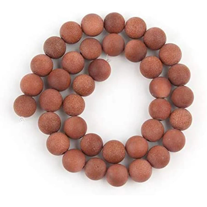 Wholesale Matte Frosted Gold Sand Stone Beading Jewelry Making Crafting Arts Gold Sand Stone Round Loose Beads 15.5"