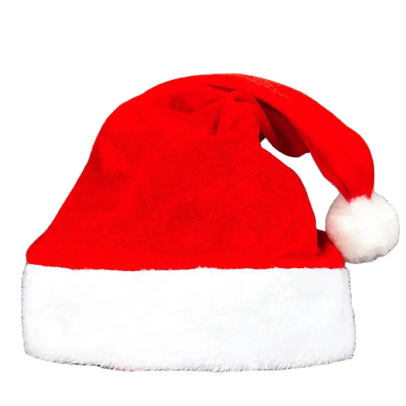 Navidad Decorations Props Xmas Red Canary Velvet Plush Edge Christmas Hat Adult Children's Gift