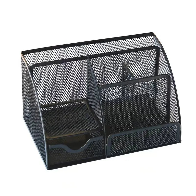 Multi-Functional Metal Mesh Pen Holder Office Desk Storage Box Wholesale Stationery Desk Sets Drawer-Type Partition 22x13x14cm
