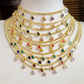 NZ1331 18K Gold Plated Tiny Diamond CZ Disc Dot Circle Dangles Charms Choker Layered Necklace for Ladies Women