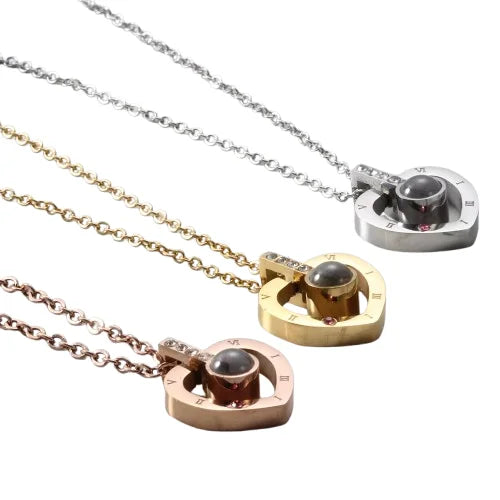 Popular Design 100 I Love You Couple Necklaces Jewelry Diamond Rose Gold Stainless Steel Necklace Chain Custom
