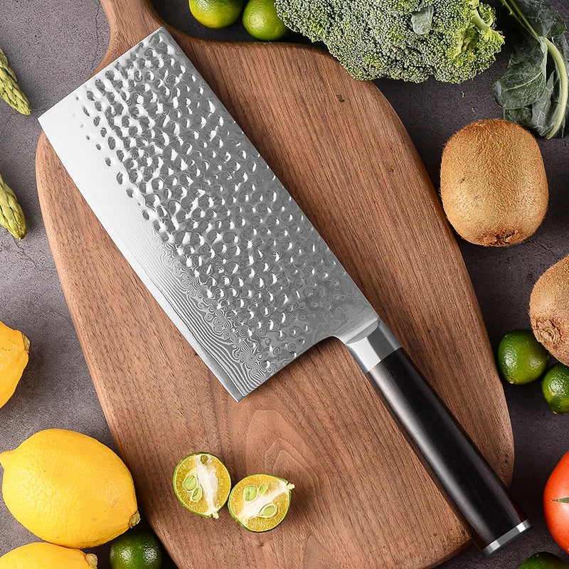67-Layer Damascus Steel Cleaver Heavy Duty 10Cr15CoMoV Core Ebony Handle Chinese Chef Knife for Slicing and Chopping