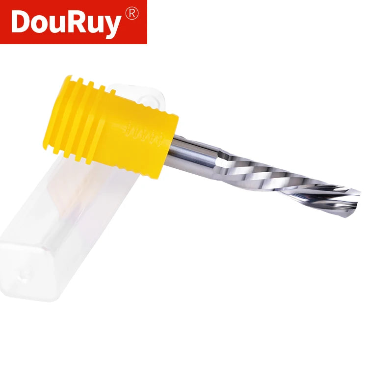 DouRuy 2A Carbide Left-Hand Down Cut End Mill | Single Flute CNC Router Bit for Wood Aluminum Plastics & Composites