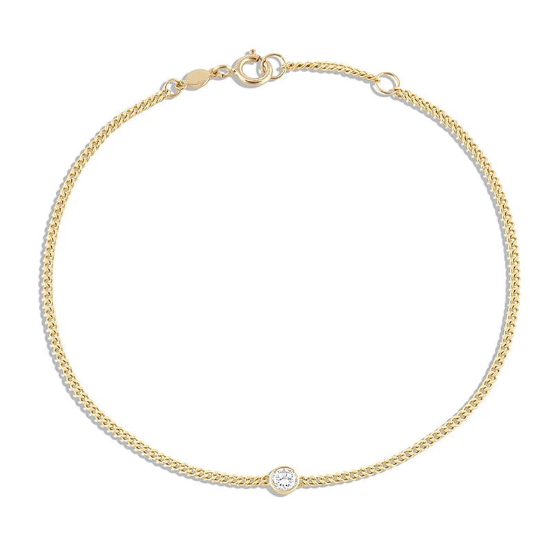 Gemnel Minimalist 925 Silver 18k Gold Plated Curb Chain Diamond Bezel Link Bracelet