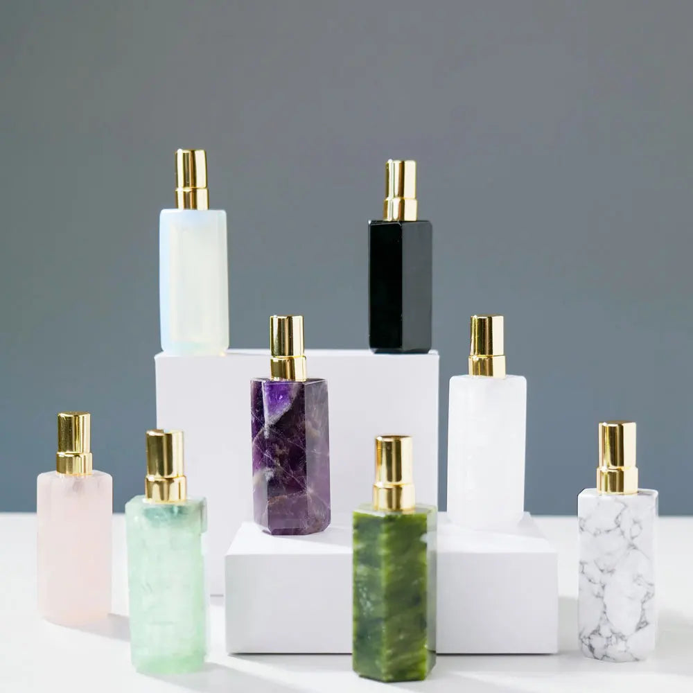 Jade Aromatherapy Healing Crystal Hexagonal Column Essential Oil Bottle Natural Amethyst White Crystal Spray Perfume Bottle