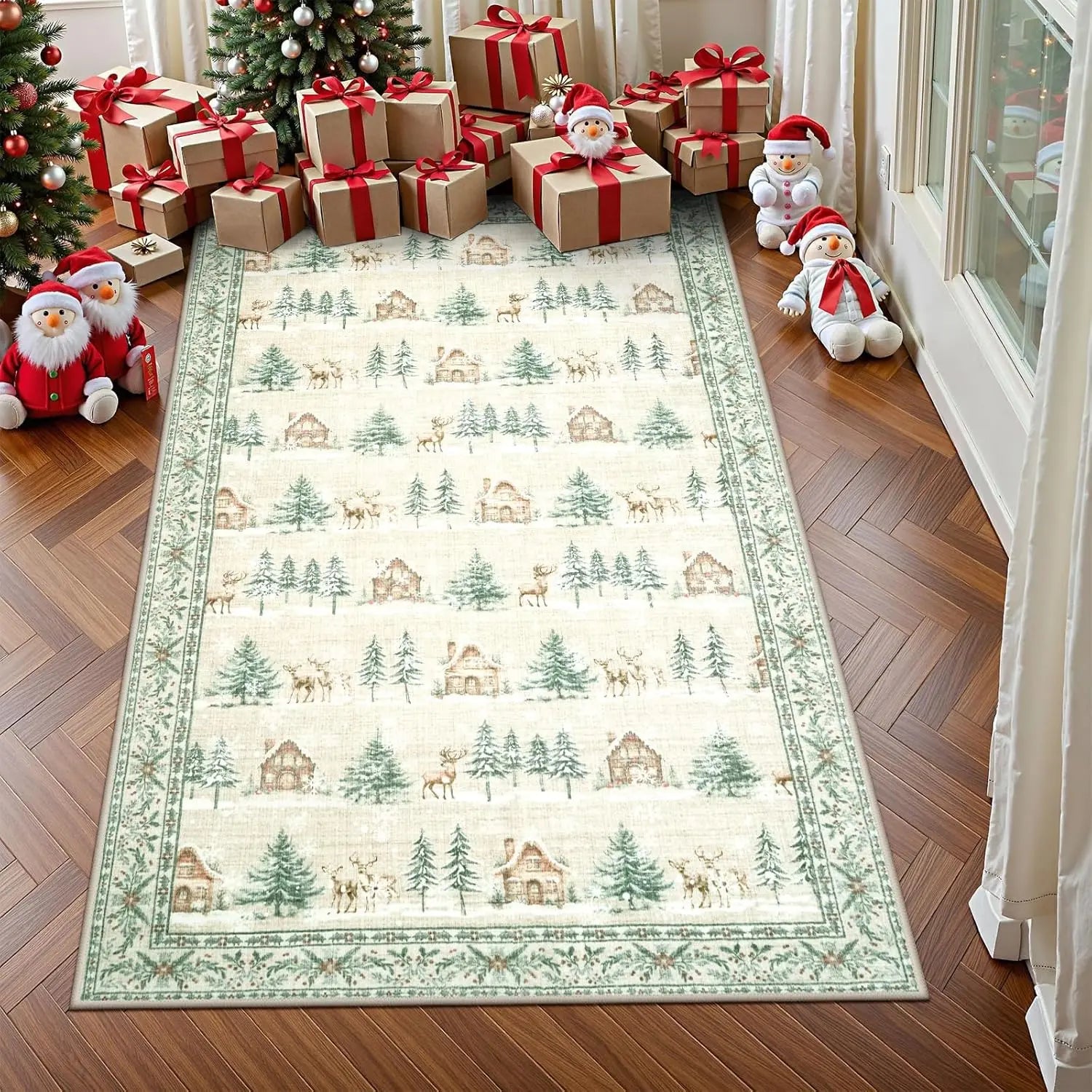 Modern Christmas Rectangle Rug Non-Slip Polyester Design for Home Living Room Bedroom Kids Room Dorm Kitchen Sink Hallway