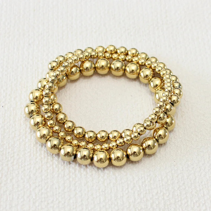 Zooying Wholesale Bohemian Style 14k Gold Plated Beaded Stretch Bracelet Minimalist Lucky Beaded Stackable Bracelets