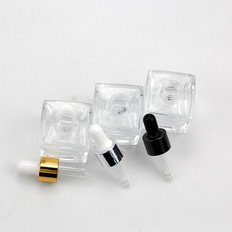 Square Essential Oil Bottle Glass Dropper Bottle Essence Dispensing Bottle Toner Spray Bottle Transparent Glass Bottle 30ml 50ml