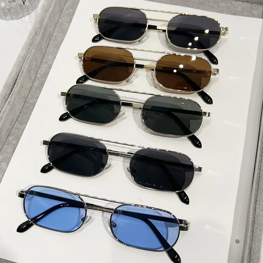 LvCong 2024 New square Women's Vintage Narrow Frame Sunglasses Double Bridge Fashion Shades China Wholesaler Sunglasses