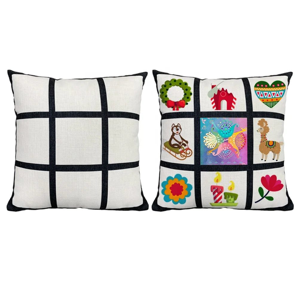 Custom 40cm Sublimation Blank Pillowcase 4 Panel 9 Panel Pillow Cotton LInen Blank Pillow Cover Plain White  Cushion Covers