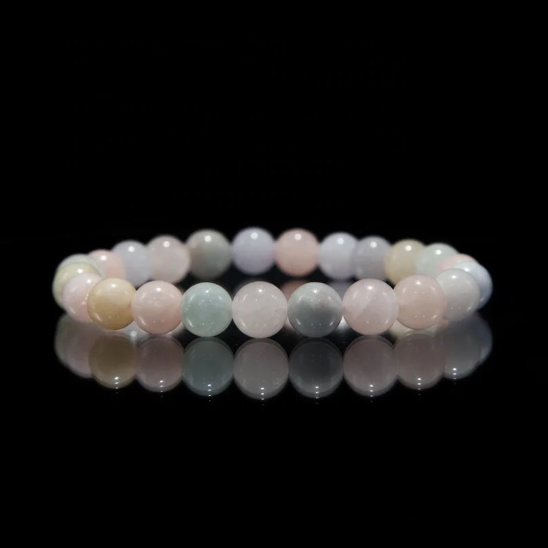 Handmade Adjustable 8mm Natural Morganite Bracelet Healing Gemstone Round Beads Stretch Bracelet for Women