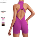 Hot Zip Front Yoga Jumpsuit Stand Collar Butt Lifting Shorts Nylon Spandex Gym Bodysuit Workout Outfit