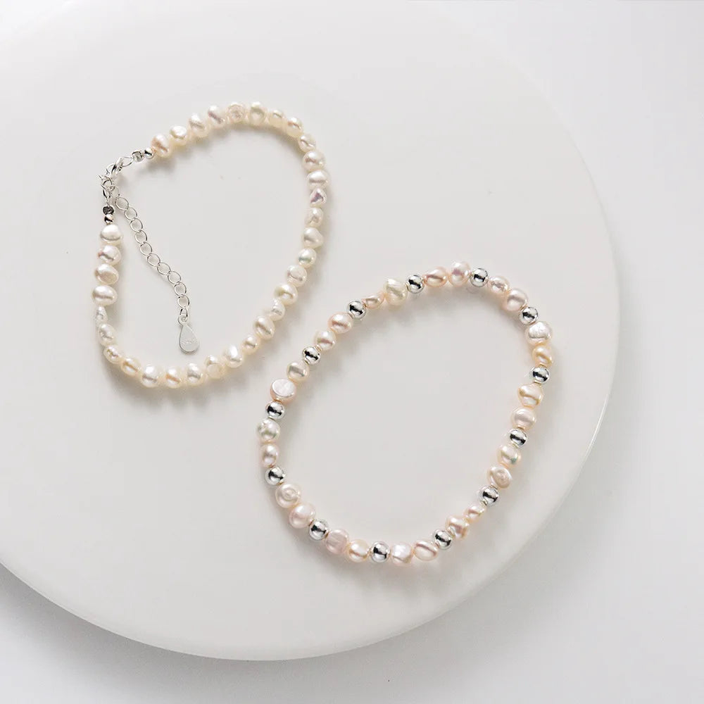 Fashion Jewelry 925 Sterling Silver Pearl Bracelet Baroque Irregular Pearls Beads Silver Bracelets for Women Girls