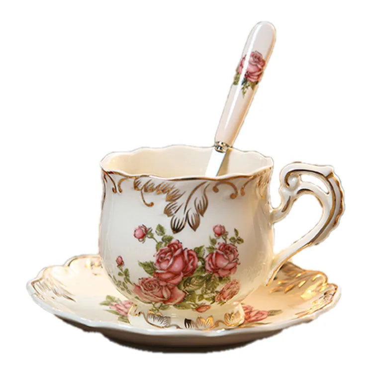 2026 QIAN HU European Vintage Porcelain Tea Set Espresso Bone China Cups and Saucer Durable Ceramic Material