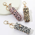 Lipstick Keychain Charm Chapstick Holder Keychain Cute Leopard Keychain Charm Women Girls Faux Leather Lip Balm Holder Keyring