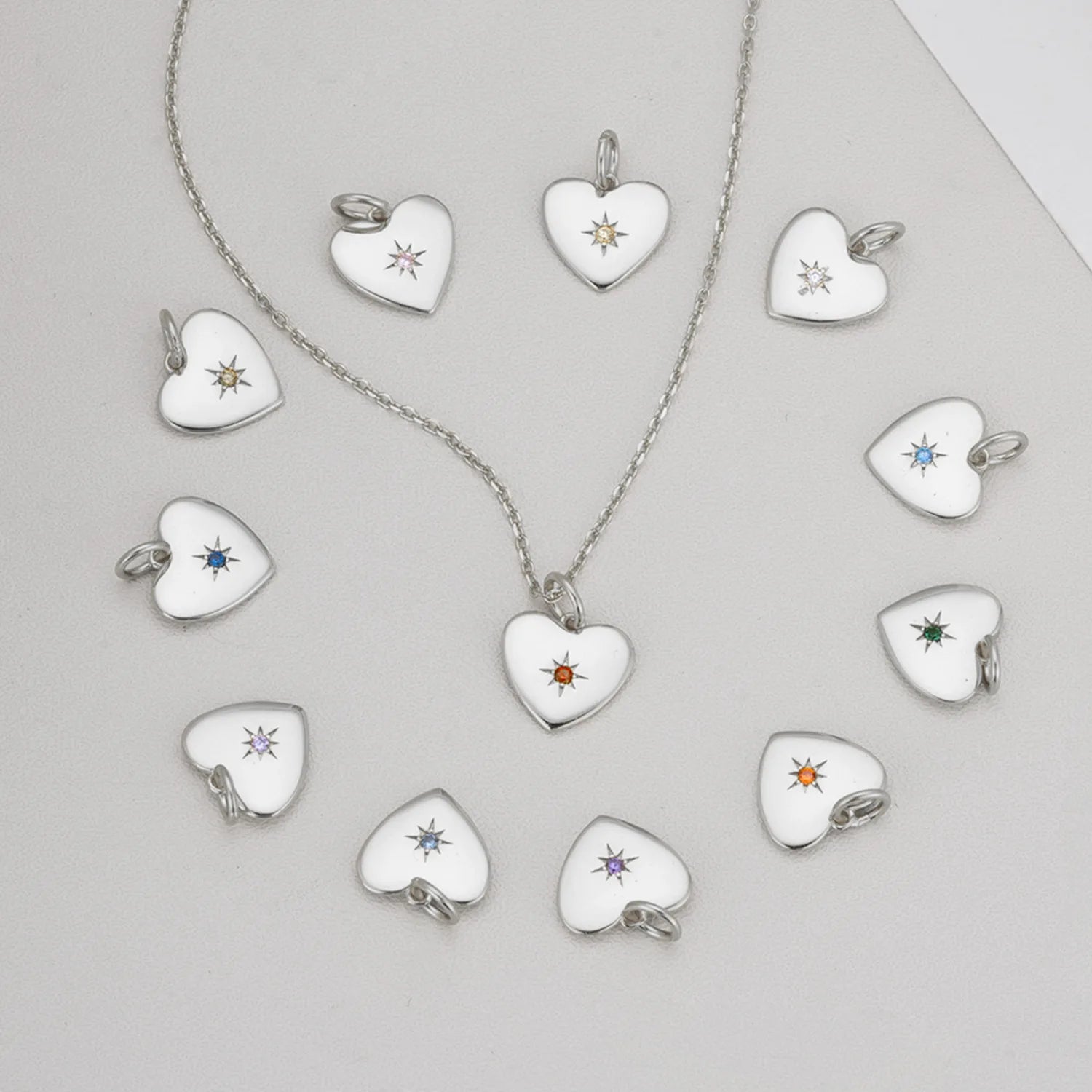 Wholesale Fine 925 Sterling Silver CZ Birthstone Pendant Heart Charm for Jewelry Necklace Bracelet Making