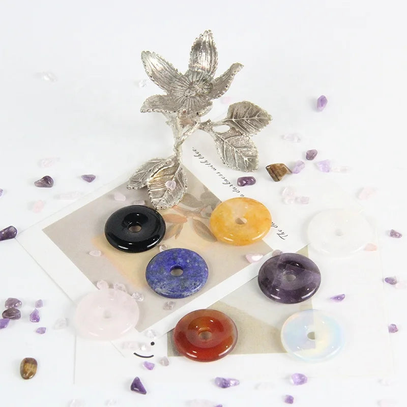 30mm Big Hole Beads Crystal Donut Natural Stone Quartz Crystal Pendant Malachite Charms DIY Necklace Earring Jewelry Making