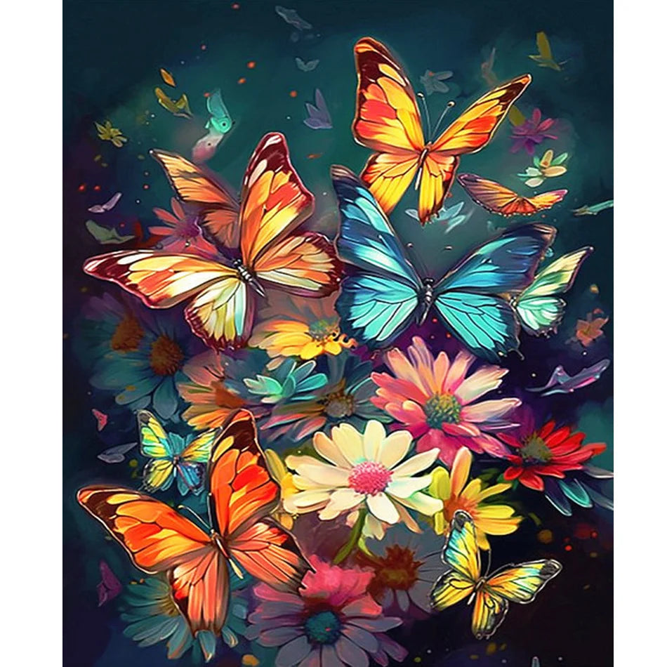 Handmade Butterfly Landscape Numbers Markers Kit 40x50cm/16x20inch Frame Canvas for Home Decoration Printed Animals