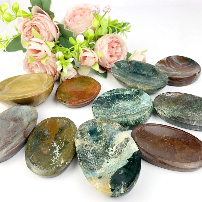 Hot Sale High Quality Natural Crystal Healing Craft Stone Ocean jasper Bowl with Carving