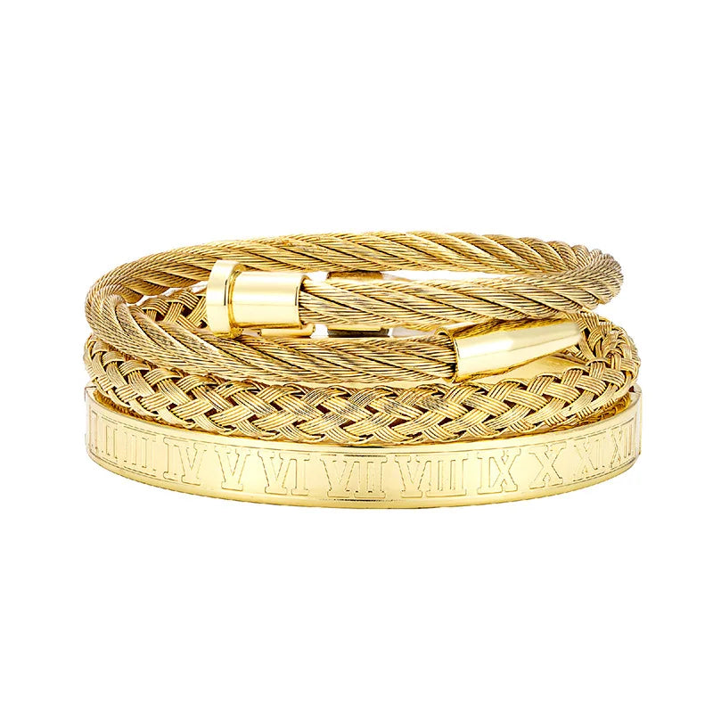 Wholesale New 18K Gold-Plated Nail Creative Stainless Steel Bracelet European American Fashion Cuff Personalized Titanium Cuffs MegaBDM